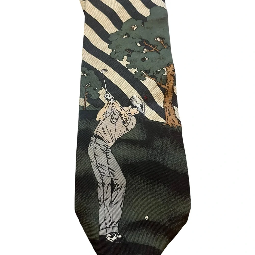 Sutter &‎ Grant Men's Sports Novelty Silk Tie Golf Golfer Club Shoe Stripe Green